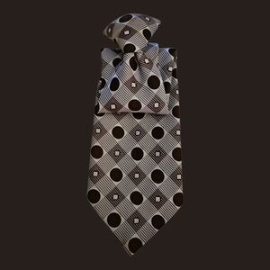 Vtg SEARS 1960s Brown and Silver Circle Atomic Patterned Wide Clip-on Tie